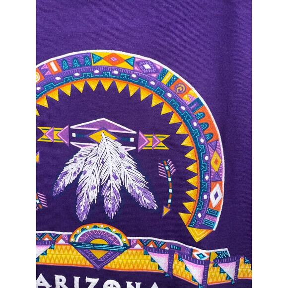Vintage Arizona Shirt Native Art Artwork Feathers Graphic Purple Tee VTG 90s L - Picture 3 of 11